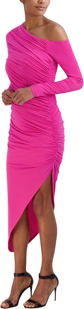 BCBGMAXAZRIA Women's Long Sleeve Asymmetrical Midi Day Dress