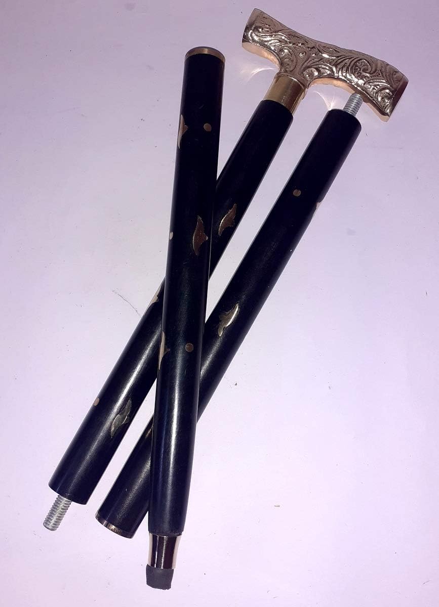 T Shape Solid Brass Handle Colors Black & Golden Handmade Victorian Antique Brass Handle Wooden Walking Stick Cane