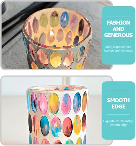 Miniatura 9 de Uonlytech Portavelas de cristal votivo soporte de vela de cristal de mosaico arco iris soporte para velas de té centro de mesa para el hogar boda