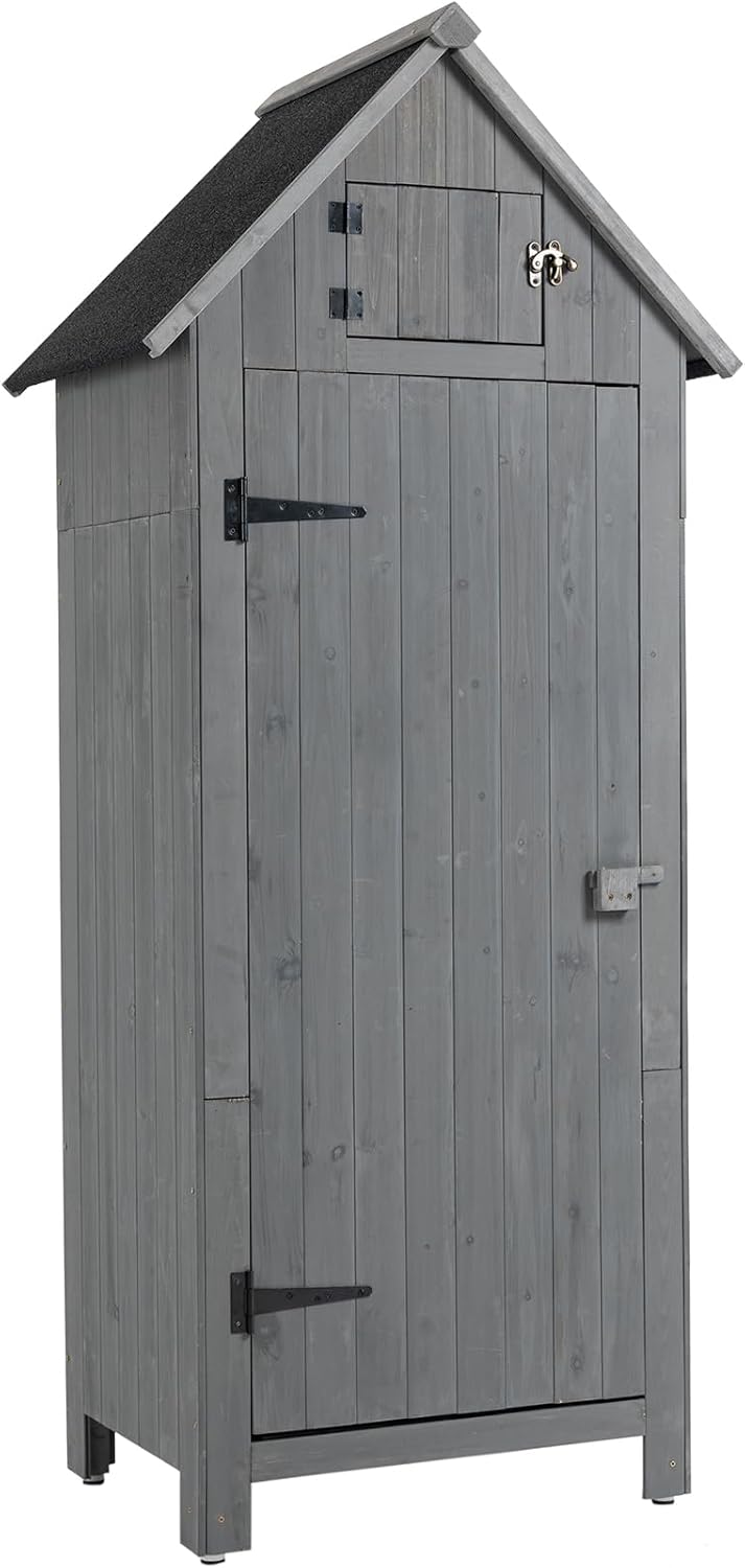 70"Outdoor Storage Shed Waterproof,Wood Garden Storage Cabinet with Shelves, Utility Tool Shed Storage House with Lockable Doors, Weather Resistant Tool Shed Organizer for Backyard Patio, Lawn, Garden