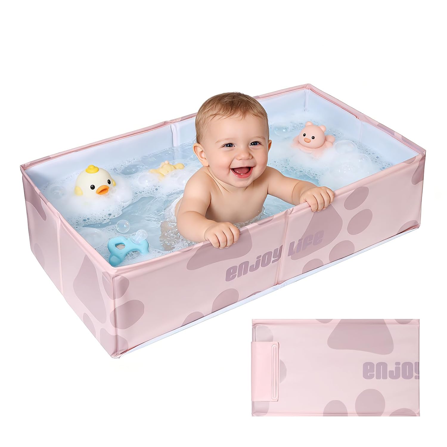 Portable Baby Bathtub, Toddler Bath Tub for Shower, Sturdy & Thick Baby Bathtub with a Drain Plug, Easy Storage, Travel Bath Tub for Baby, Foldable Infant Bath Tub for Newborn to Toddler
