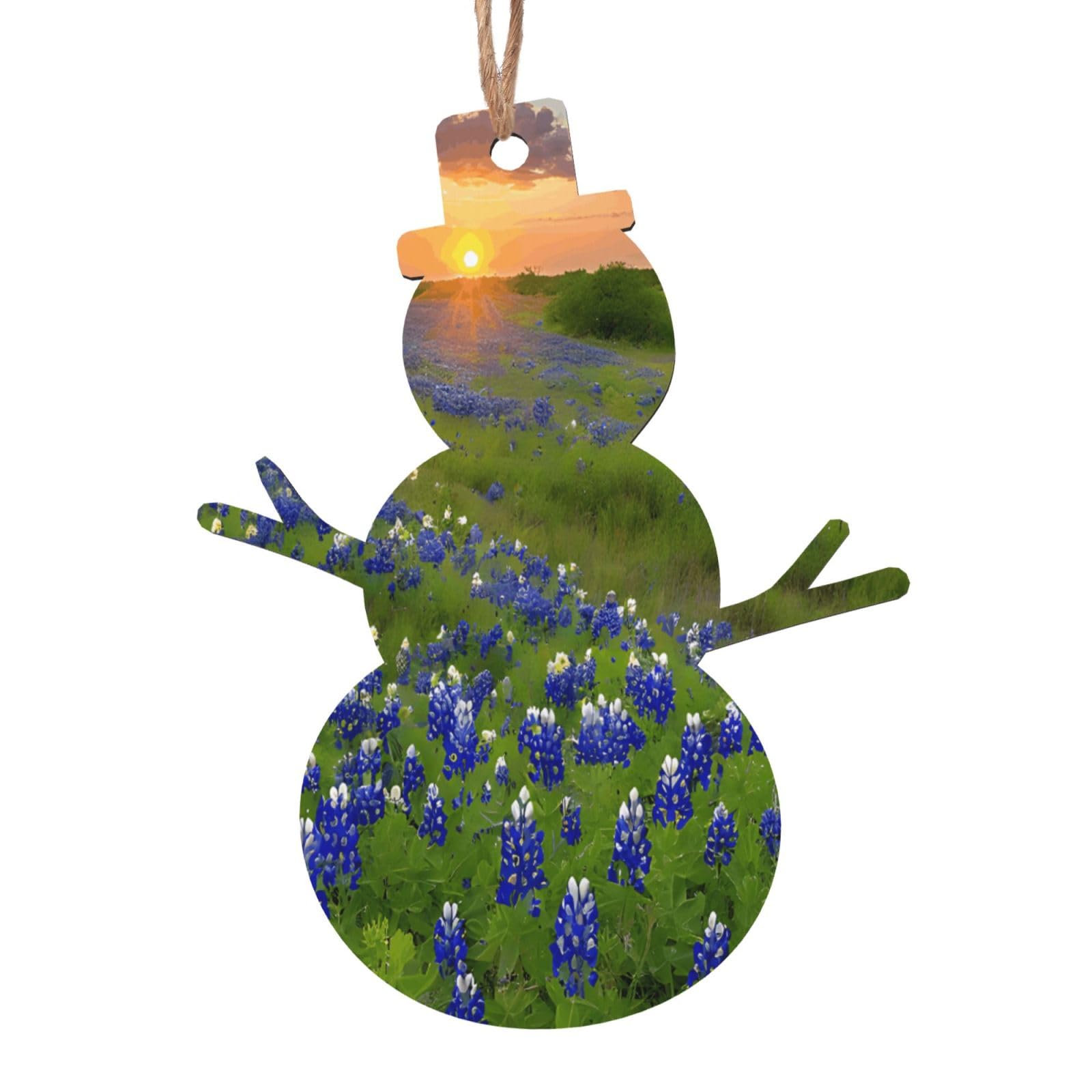 Texas Bluebonnets Scenery -Print Handcrafted Wooden Christmas Ornaments - Double-Sided Printed Hanging Decor For Tree Home Gifts. 2PCS