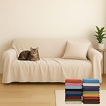 Generico Multipurpose Bedspread - 2 Seater Sofa Cover or Bedspread Single/Double Bed Cotton Blend Solid Colour Cream Size 170 x 280 cm - Made in Italy