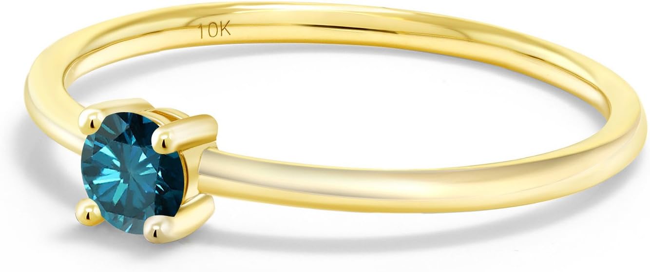 Gem Stone King 10K Yellow Gold 3.5MM Round Gemstone Birthstone Solitaire Engagement Ring | Wedding Anniversary Promise Gold Ring For Women | Available In Size 5, 6, 7, 8, 9