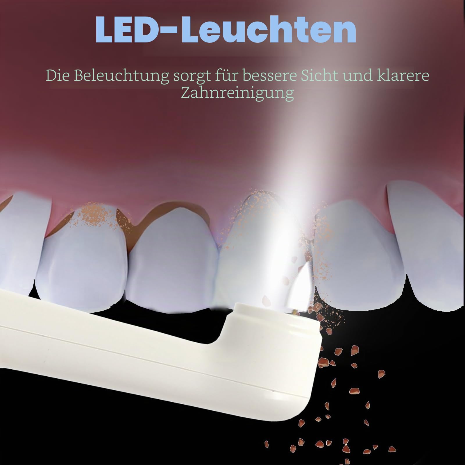 Multifunktionaler Elektrischer Zahnpolierer, IPX6 Wasserdicht, 5 Intensitätsmodi, LED-Licht, 5 Aufsätze, Zahnaufhellung und Tiefenreinigung