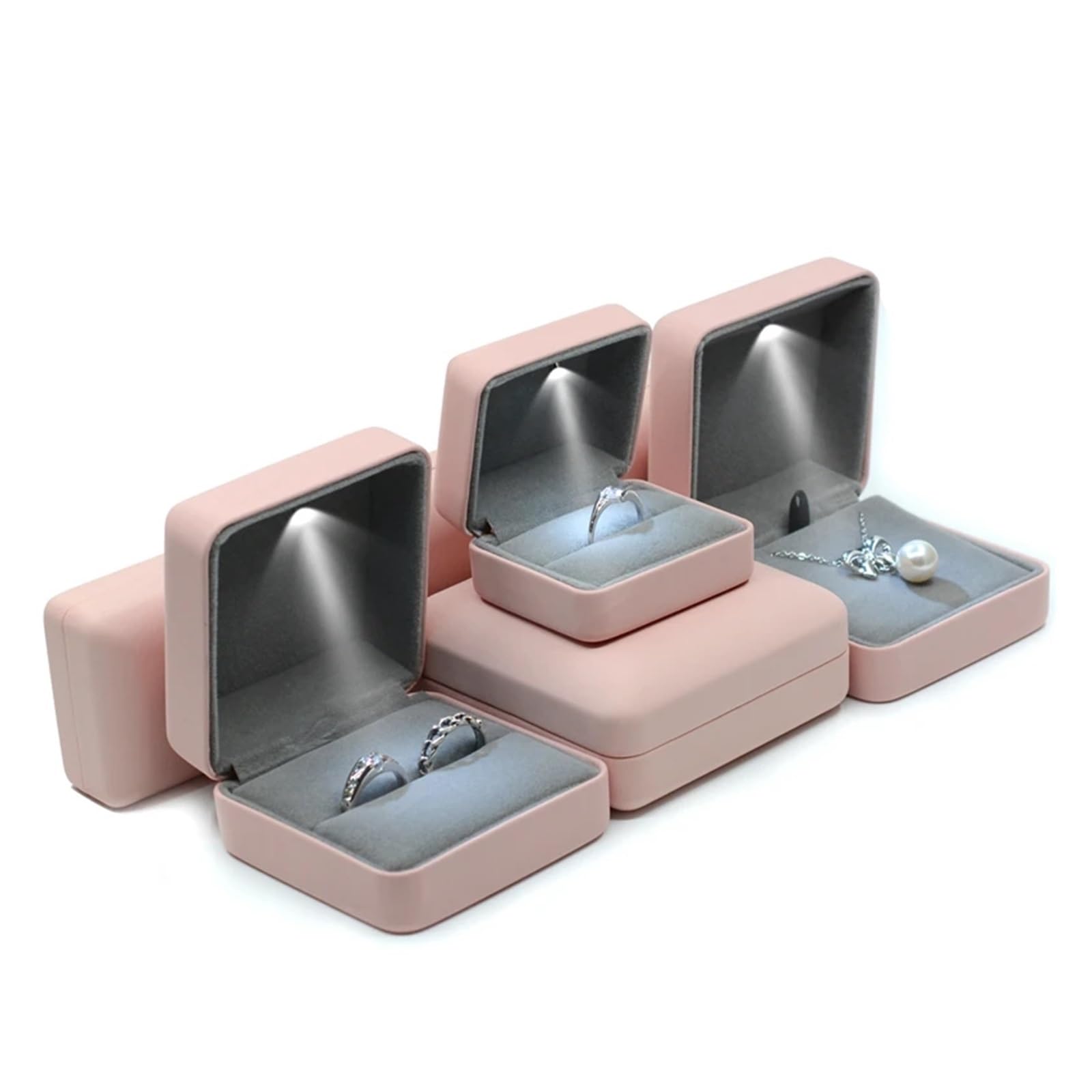 WWYYZAYC Engagement Ring Earrings Box For Women Jewelry Pendant With Light Bracelet Jewellery Case Wedding Necklace Display(Pink,Pendant Box)