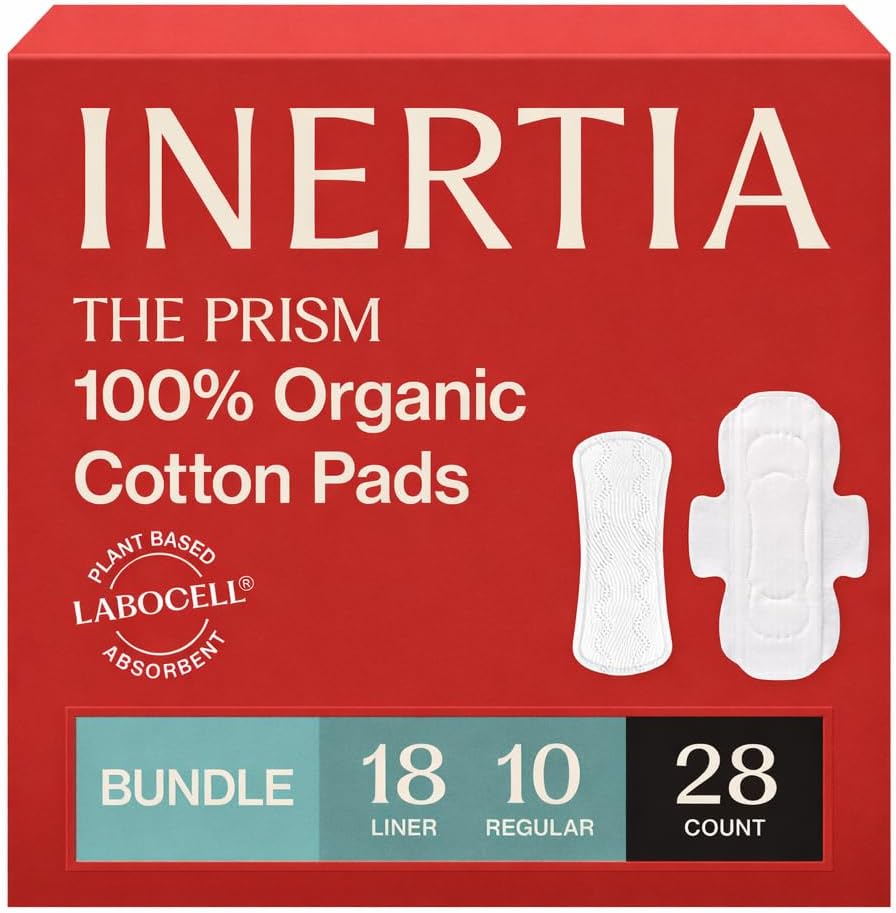 INERTIA The Prism Day 1 Bundle (28 Count) – 100% Organic Cotton Korean Pads with Wings, Ultra Fast Absorption & Breathable Bio-Film, Leak-Proof & Hyperallergic
