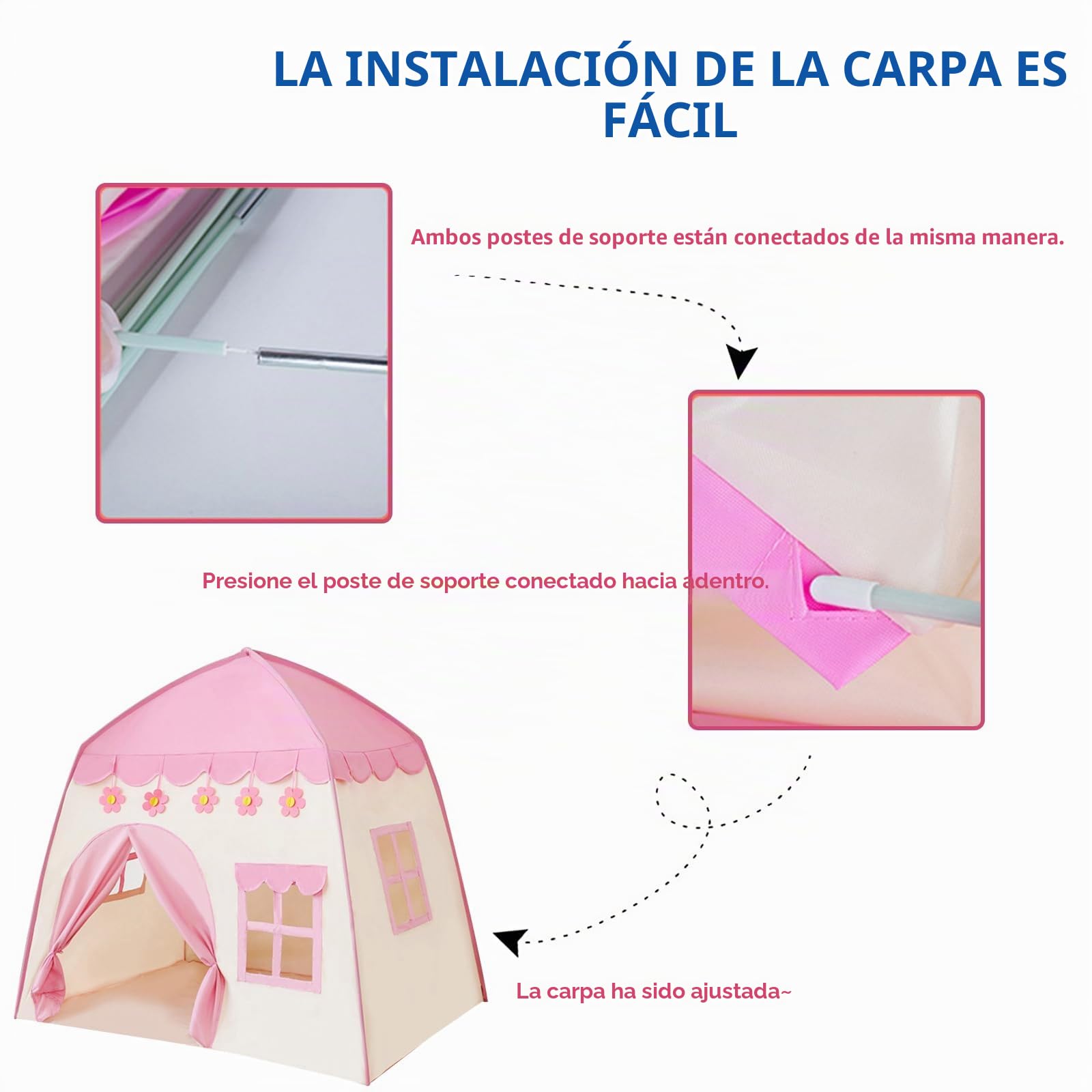 Tienda de juegos para niños, tienda de campaña para interiores, tienda de juegos, 130x100x130 cm, gran tienda de juegos para niños, casa de juegos para niñas, interior y exterior, juguete (rosa)