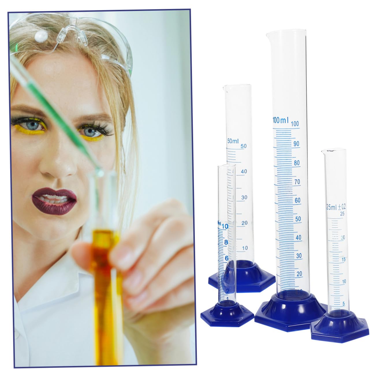 CALLARON Glas Messzylinder mit Pipette und Pinsel für Labor und Wissenschaftliche Experimente Set mit Verschiedenen Zylindern und Bürsten
