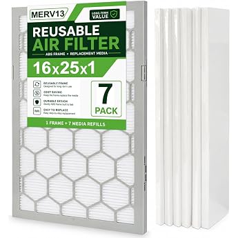 16 x 25 x 1 MERV 13 Air Filter AC Oven Air Filter Reusable ABS Plastic Frame 7 Replaceable Filter Media Actual Size Approx 40 x 63 x 2 cm
