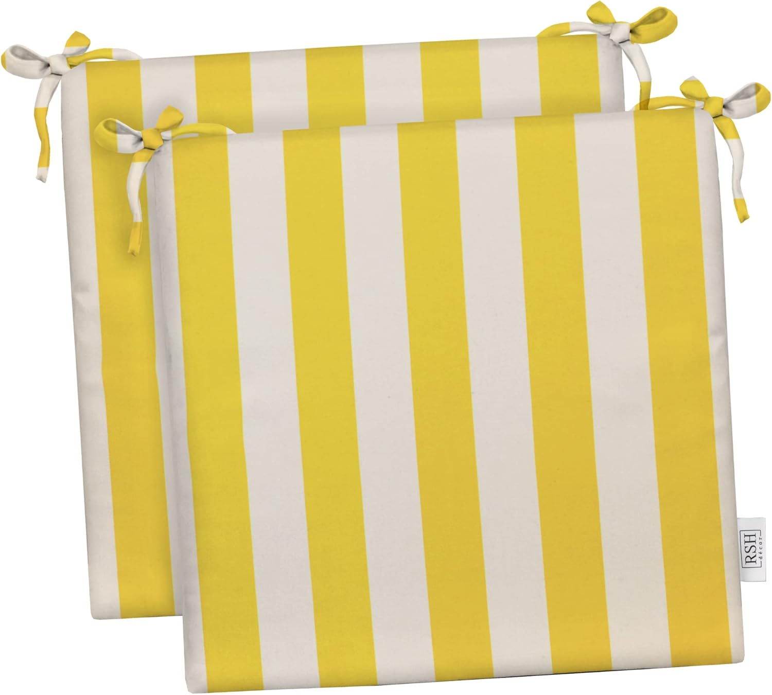 RSH Décor Indoor Outdoor Set of 2 Foam Dining Chair Seat Cushions, 17 x 17 x 2, Choose Color (Yellow & White Stripe)