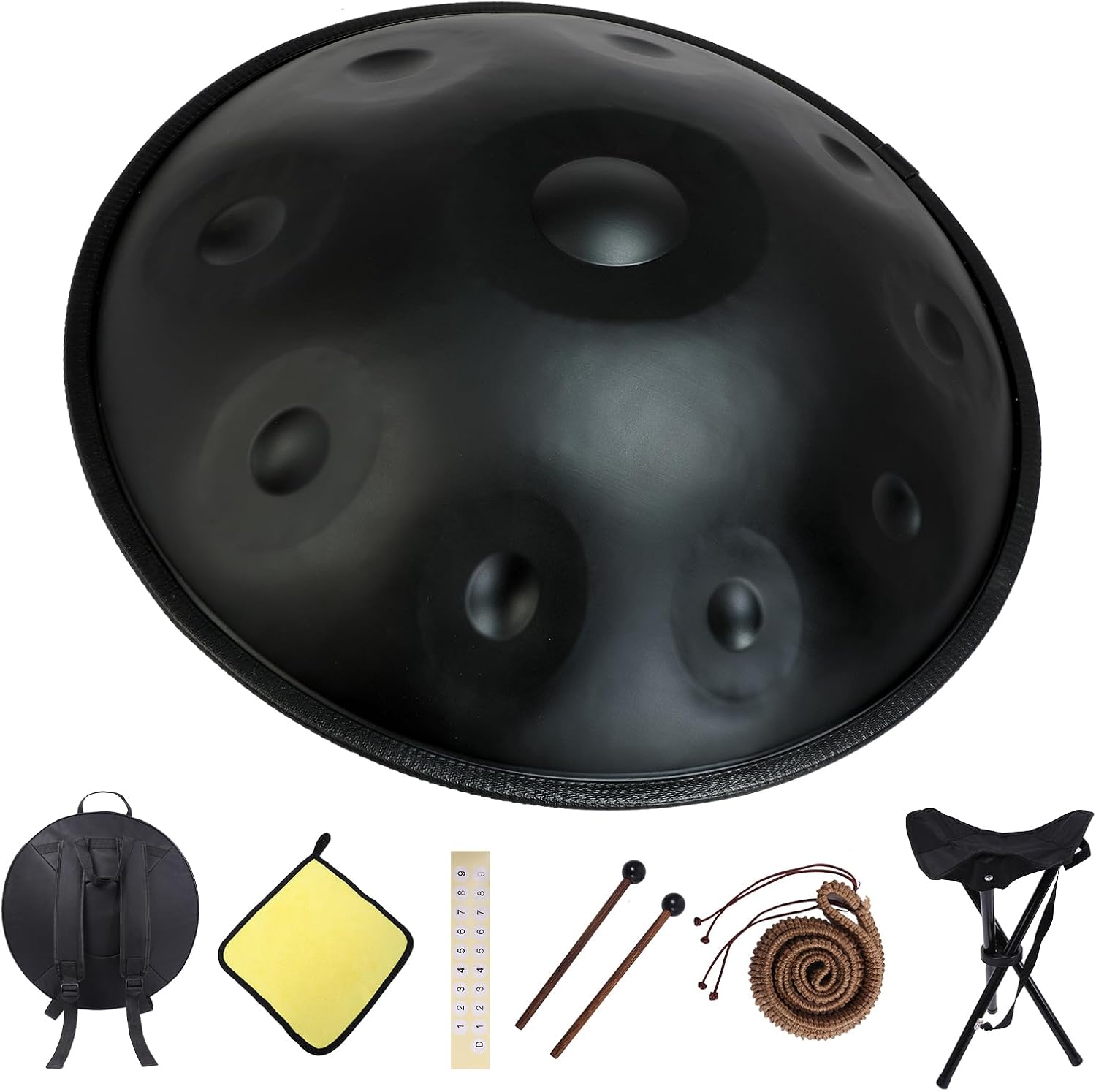Handpan 22 Inch D Minor Kurd 10 Notes Drum Instrument for Professional Performance, 440HZ Sound Drums for Adults With Bag, Wiping Cloth, and Bracket