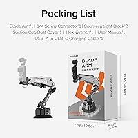 Vista 9 de MOVMAX Soporte de ventosa electrónica solar con brazo de cuchilla, soporte de coche para DJI Pocket 3, GoPro Hero 13, cámaras de acción 360