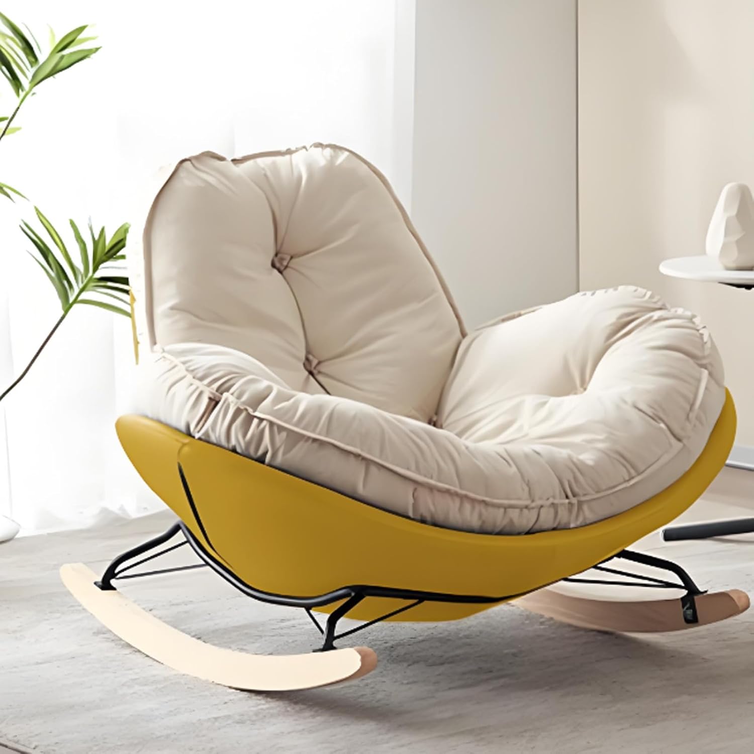 Patio Rocking Chair, Patio Chair Indoor & Outdoor Rocking Chair,Rocking Chair, with Thick Padded Cushion and Wood Legs,for Front Porch, Living Room, Patio, Garden, Yard