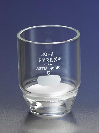 Corning Pyrex #32960-30M، بوتقة Gooch منخفضة الشكل سعة 30 مل مع قرص متفتت متوسط المسامية بقطر 30 مم