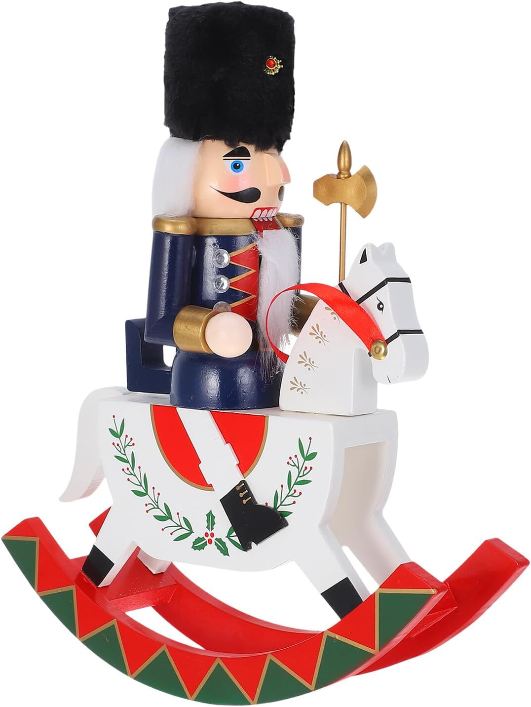 Christmas Nutcracker Figurine Wooden Rocking Horse Ornament Decorative Nutcracker Soldier for Holiday Tabletop and Shelf Décor