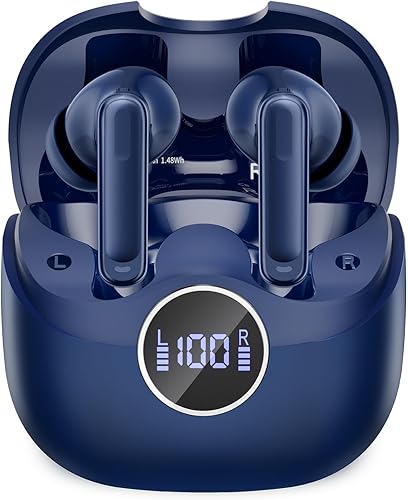 xinwld Adaptive Hybrid Active Noise Canceling 2026 Wireless Earbuds, 6 Mics ENC Clear Call Ear Buds, Hi-Res Audio Deep Bass Bluetooth 5.4 Headphones, 40H Playtime, Wireless Charging, LED, USB-C, Blue