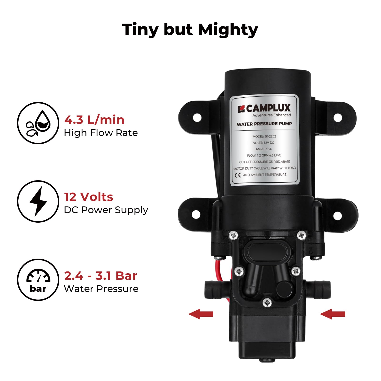 TINMAGI 12V Membranpumpe – 35 PSI, 2,4 Bar, 95 W, 12,5 L/min, Selbstansaugend Für Wohnmobil, Boot & Garten