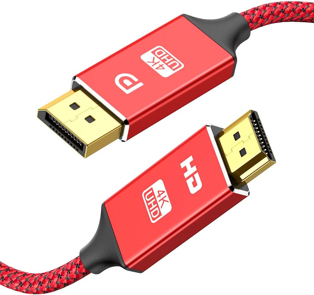 DisplayPort to HDMI Cable,Capshi [4K UHD] Uni-Directional Nylon Braided Gold-Plated DP to HDMI Cord Display Port to HDMI Male Connector -6 Feet
