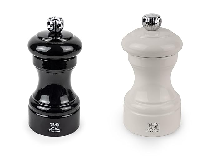 Peugeot Bistro Pepper and Salt Mill Set, 4in - Essential Kitchen Tools with Adjustable Grinding Precision, Beechwood Mills - Enhance Flavors in Everyday Cooking (Black/Ivory)