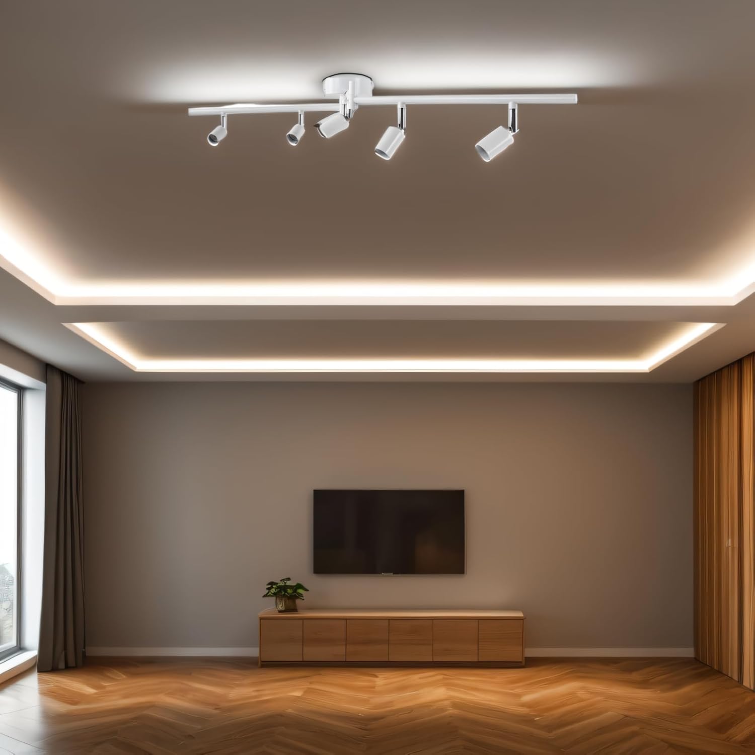 Garosa 6-Light LED Track Lighting Kit Rotatable Lamp Head 6 Way Ceiling Spotlight GU10 Base Socket Track Lighting Track Light for GU10 LED Bulbs Home Decoration 85‑265V (Bulb not Included)(White)