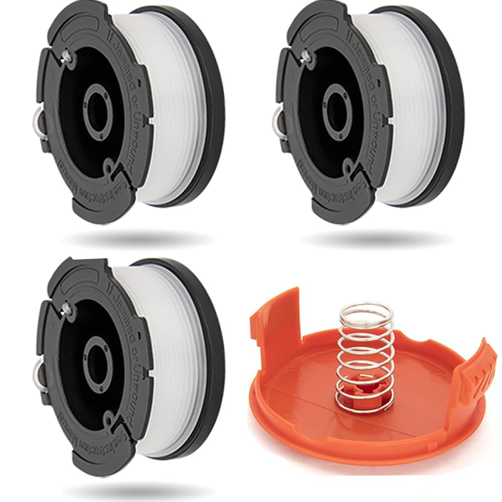 3pcs Spool Trimmer Spool & Line Compatible with Black Decker Replace AF-100 ST5530-GB GLC3630L20-GB STC1820PC-GB BESTA530-GB BESTA525-GB (with 1 Cap,1 Spring)