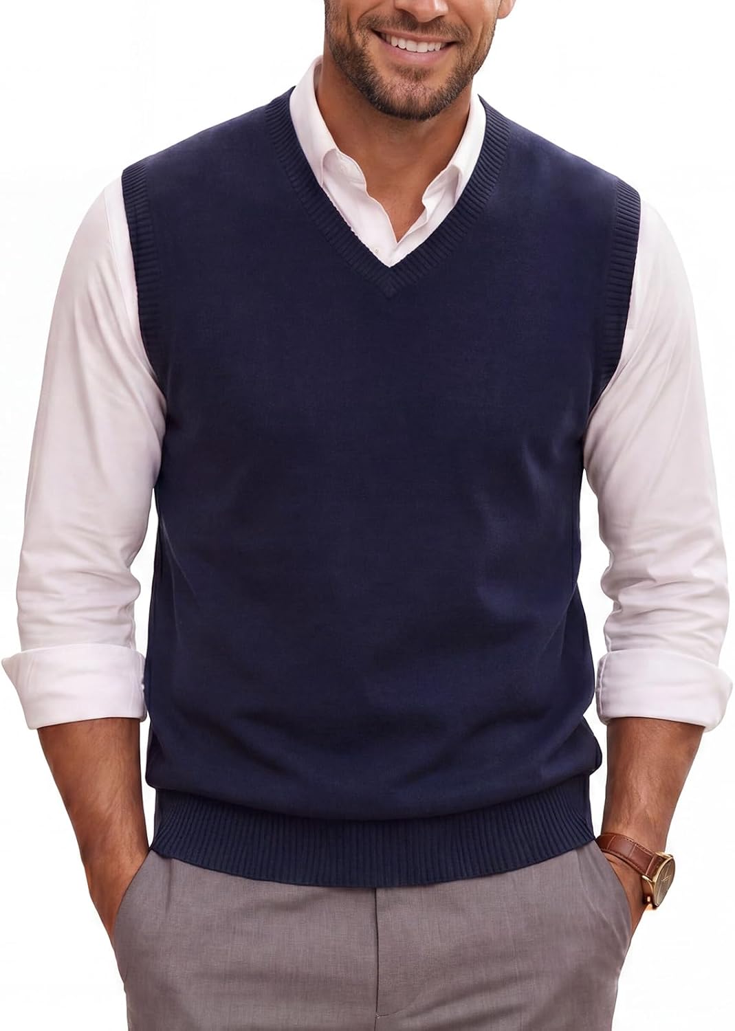 Mens V Neck Sweater Vest, Lightweight Sleeveless Knit Vest