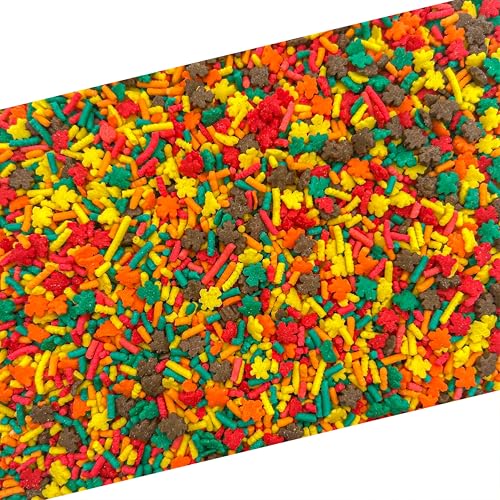 Fall Sprinkles Mix | 1 Pound Bag Of Autumn Sprinkles With Leaves & Stripes | Fall Colored Decor For Cakes, Cupcakes, Cookies, Autumn Baking & Thanksgiving