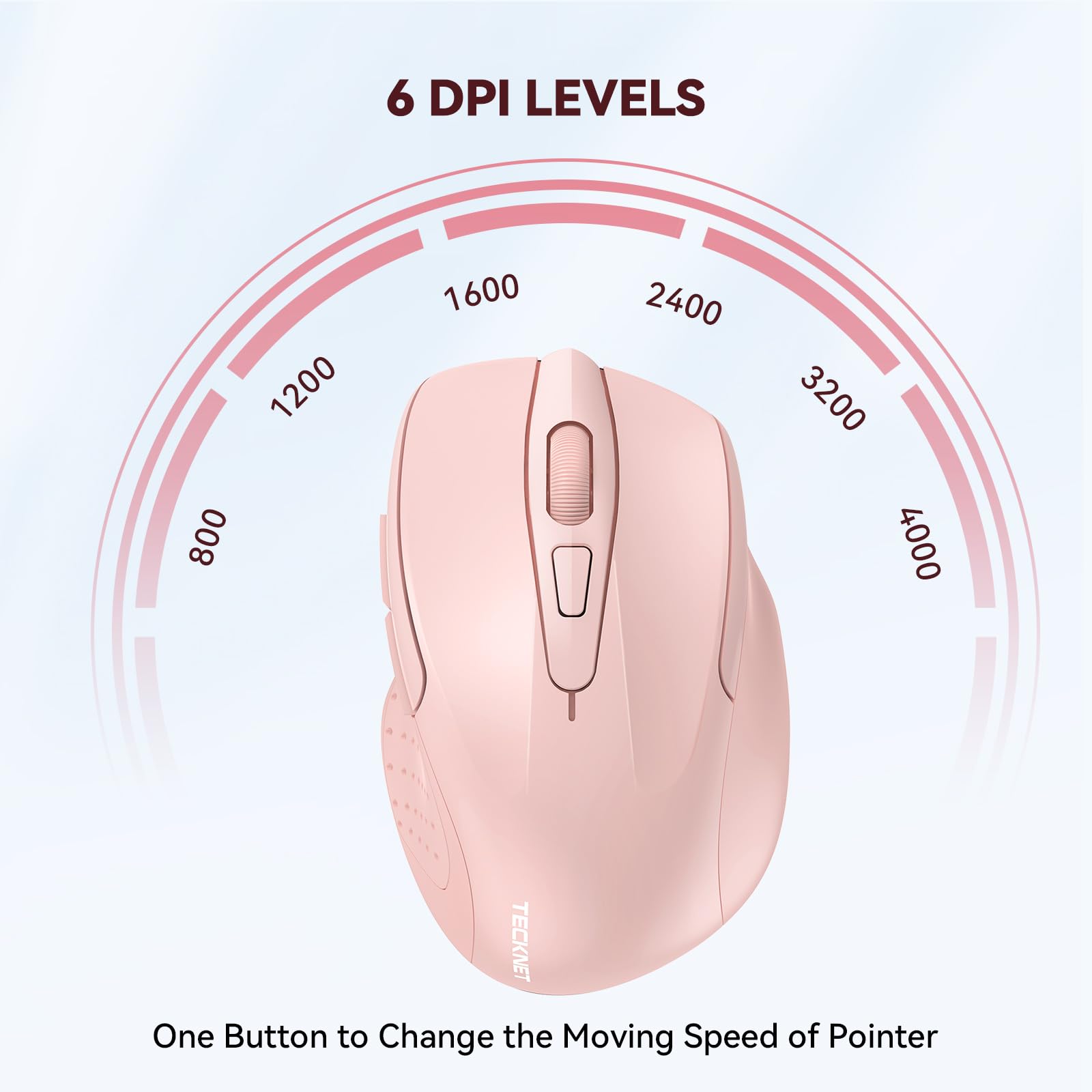 TECKNET PRO Mouse Senza Fili, 4000 DPI Mouse Wireless Ergonomico, 2,4G Mouse Ottico con Ricevitore Nano USB, 6 Pulsanti, Durata di Vita di 24 Mesi Compatibile con PC, Mac, Laptop