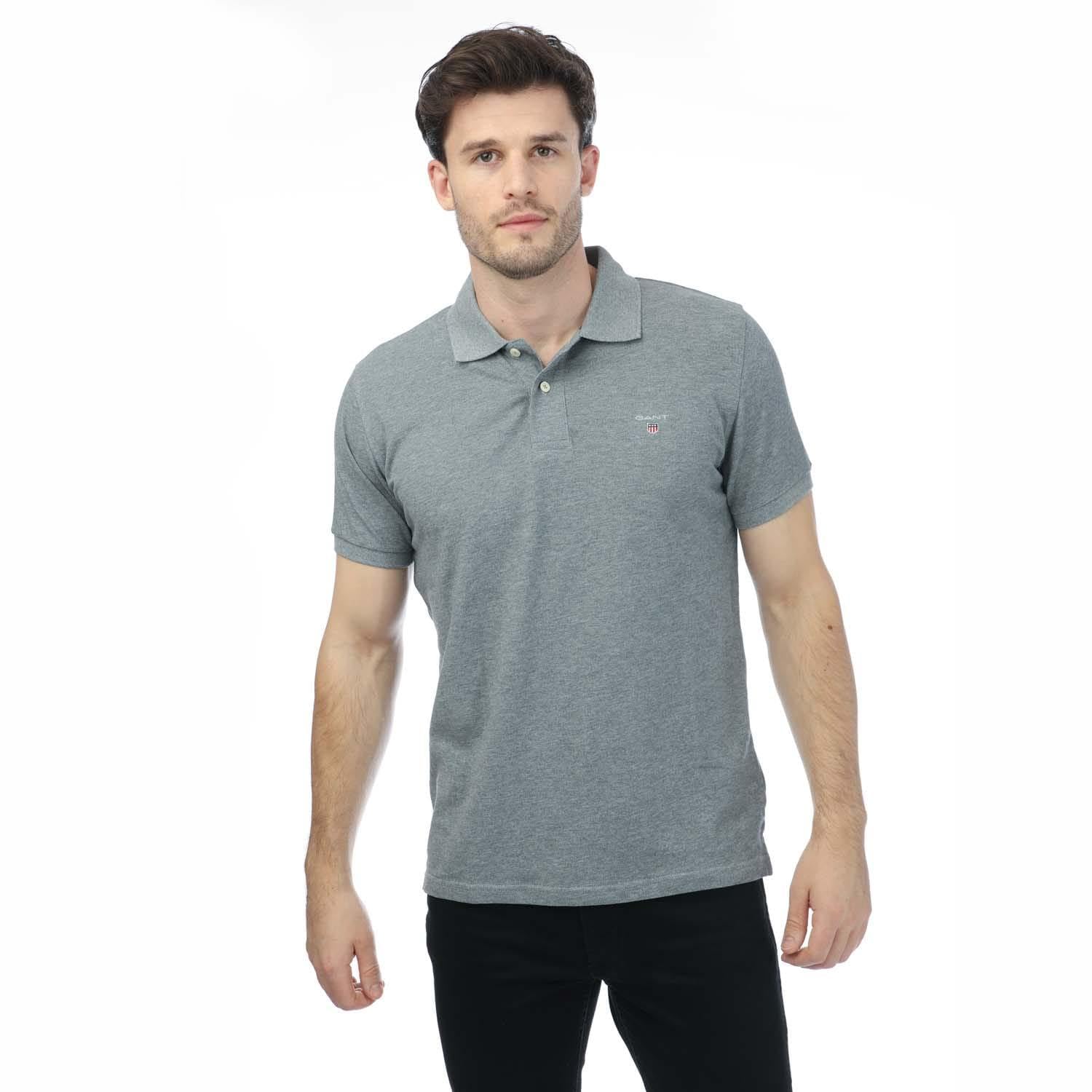 GANT Men's REG Contrast Pique SS Rugger, Grey Melange, M