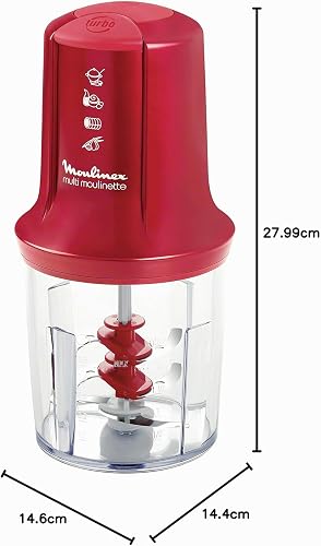 MOULINEX Mini Hachoir Électrique Multi Moulinette 3en1, Hacher, Mixer, Émulsionner, 2 Vitesses, 500 W, Rouge AT714G32 - 3