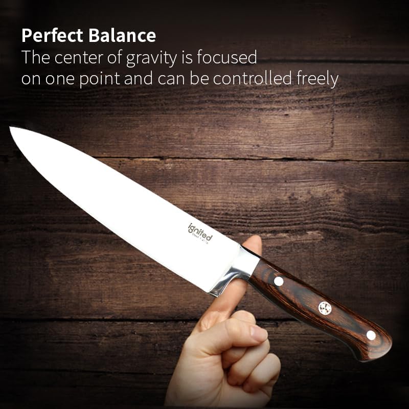 Miniatura 4 de Cuchillo de chef profesional de 8 pulgadas, 1.4116 alemán de acero de alto carbono, cuchillo de chef con mango de madera de Pakkawood, cuchillo de