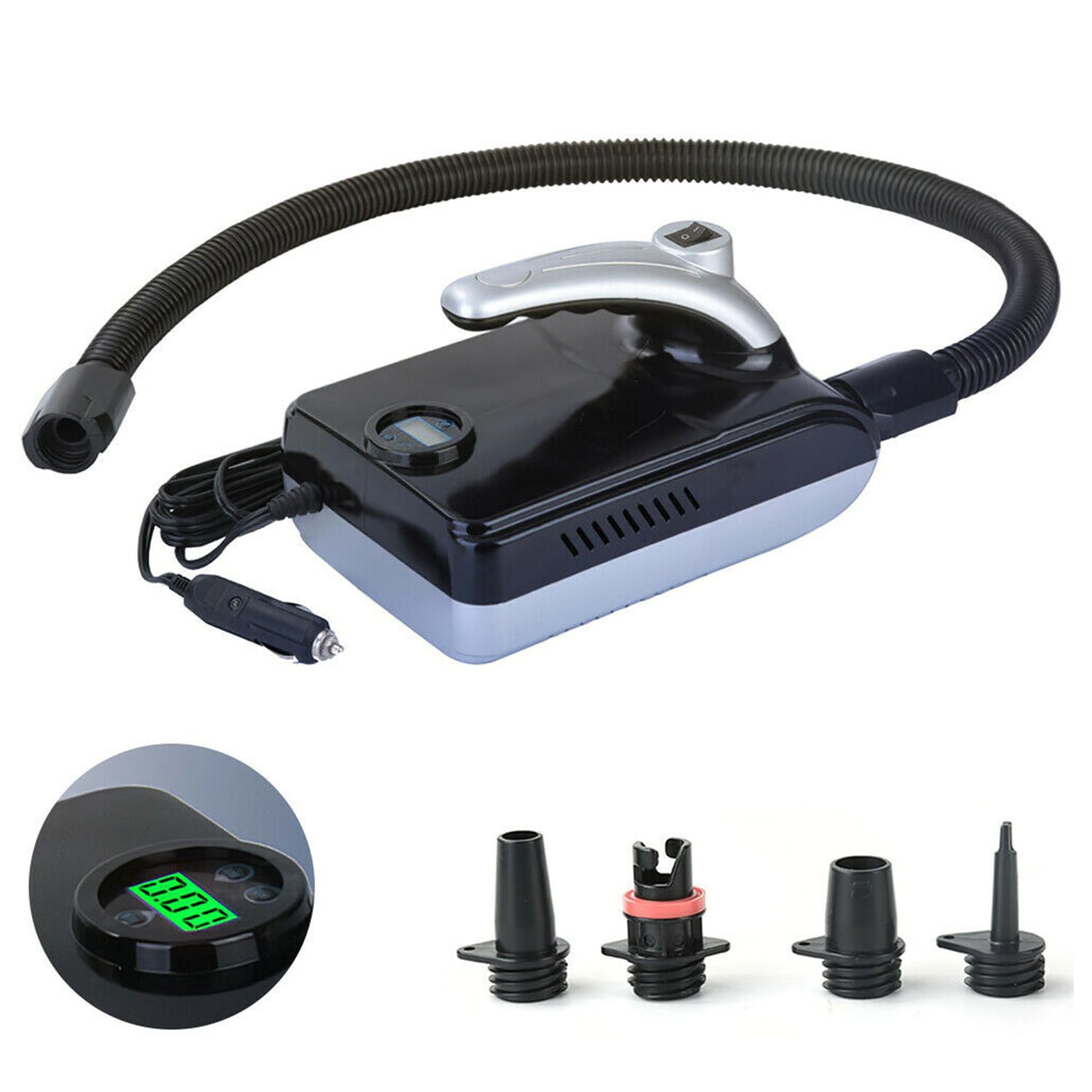 Vlocky 20PSI Electric SUP Pump Intelligent Air Pump with 4 Nozzles, 12V DC Car Connector, Quick Air Inflator and Auto-Off, for Stand Up Paddle Boards, Inflatable Kayak, Water Sports