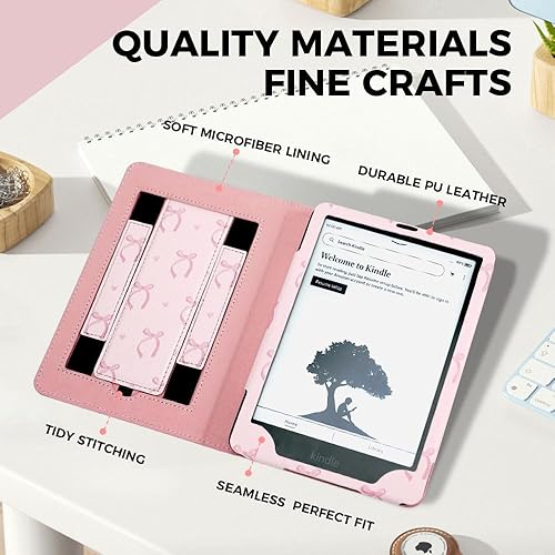 Miniatura 7 de Funda de lazo rosa para Kindle Paperwhite de 7"6.8" de 1211 generación, funda para libro con correa de mano para Kindle Colorsoft Signature Edtion,
