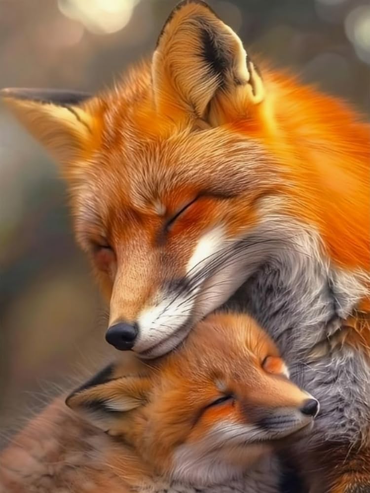 Brennora 5D Diamond Painting Kits Full Drill Round Gem Animal: Fox DIY Arts and Crafts Home Wall Decor Gift 40x50cm