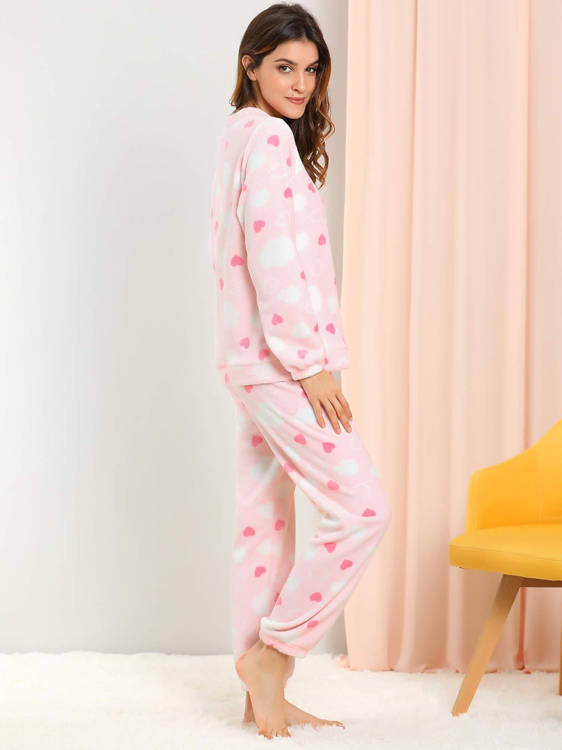 Allegra K Winter Flannel Pajama Sets for Women Cute Printed Long Sleeve Nightwear Top and Pants Loungewear Soft Sleepwears - Image 4