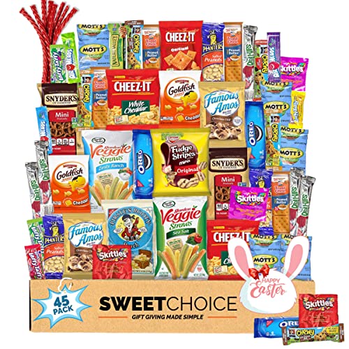 Snack box variety pack (45 Count) Gift Box for Teens - Gift Basket Food Arrangement for Dad - Birthday Candy Basket for Men, Women, Boys, Girls, Kid, Adult, College Student