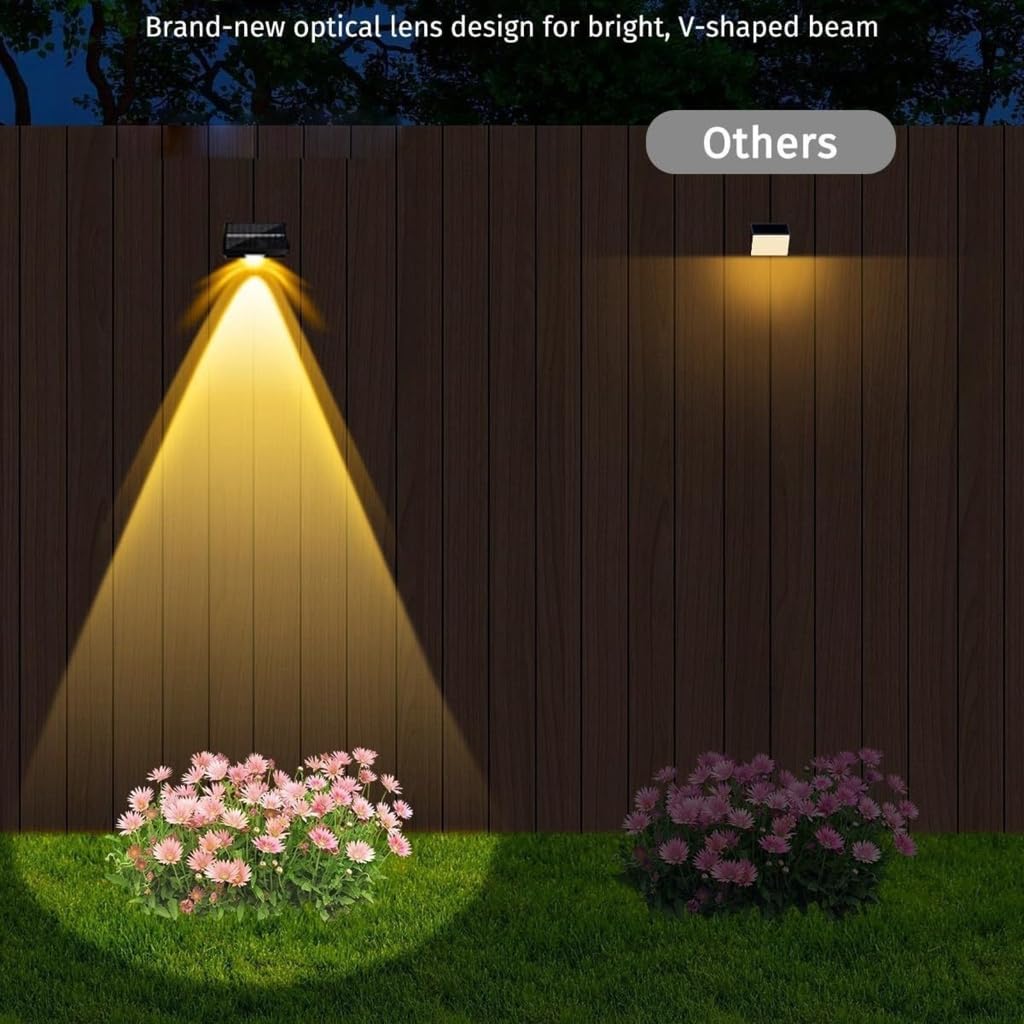 Solarleuchten für den Außenbereich, Zaun, Wand, 8 Stück, schwarz montierte Akzentbeleuchtung mit warmem nach unten gerichtetem Licht für Garten, Terrasse, Hof, Abschnitte und Schienen
