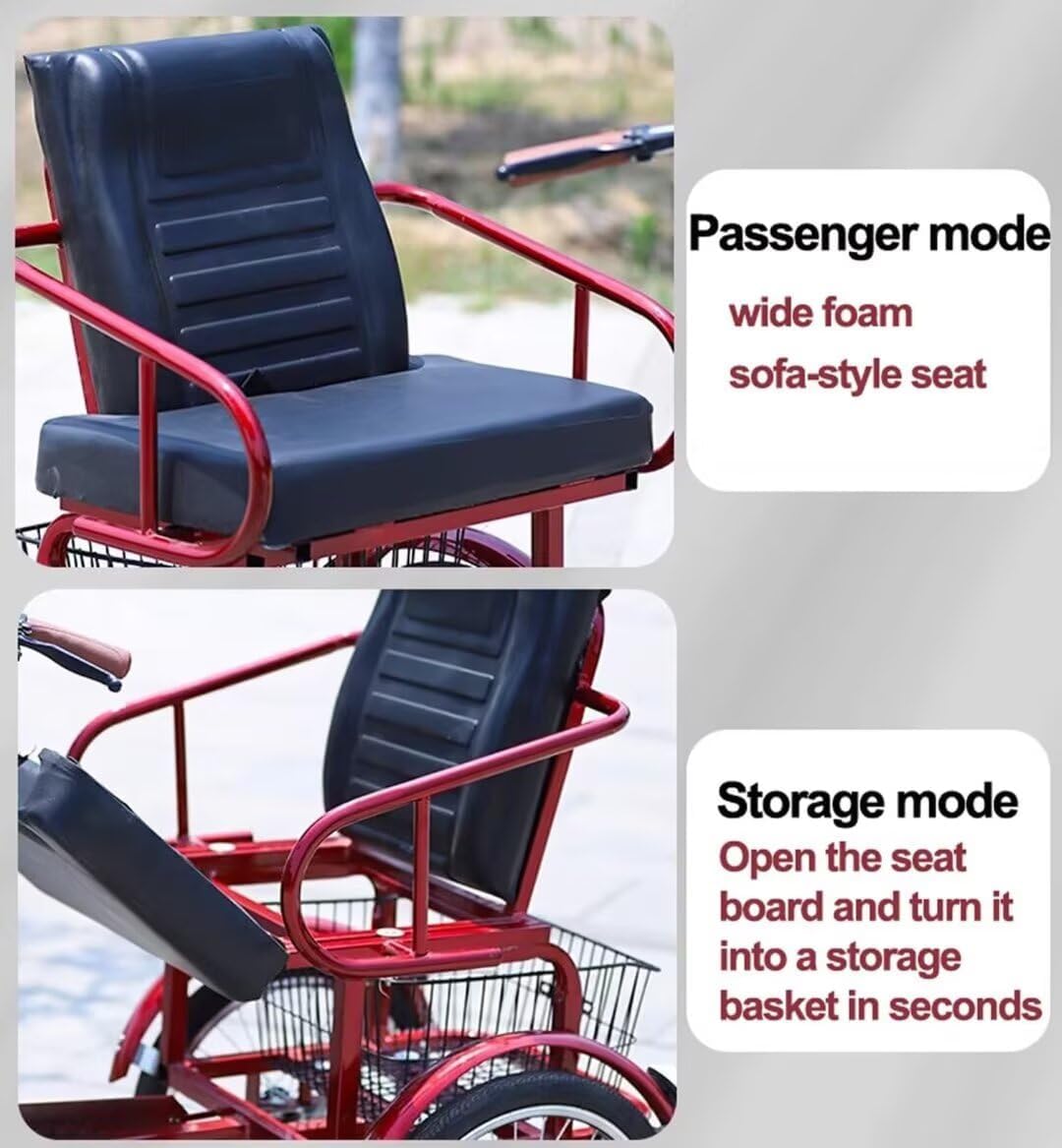 Tricycle for Adults,Elderly,Enlarged Seats,Shopping carts,Folding 3 Wheels Bicycle,Rickshaw Tricycle with Pedals,Cruiser Trike with Hydraulic Front Fork,Front Wheel disc Brake, grey blue-18inch