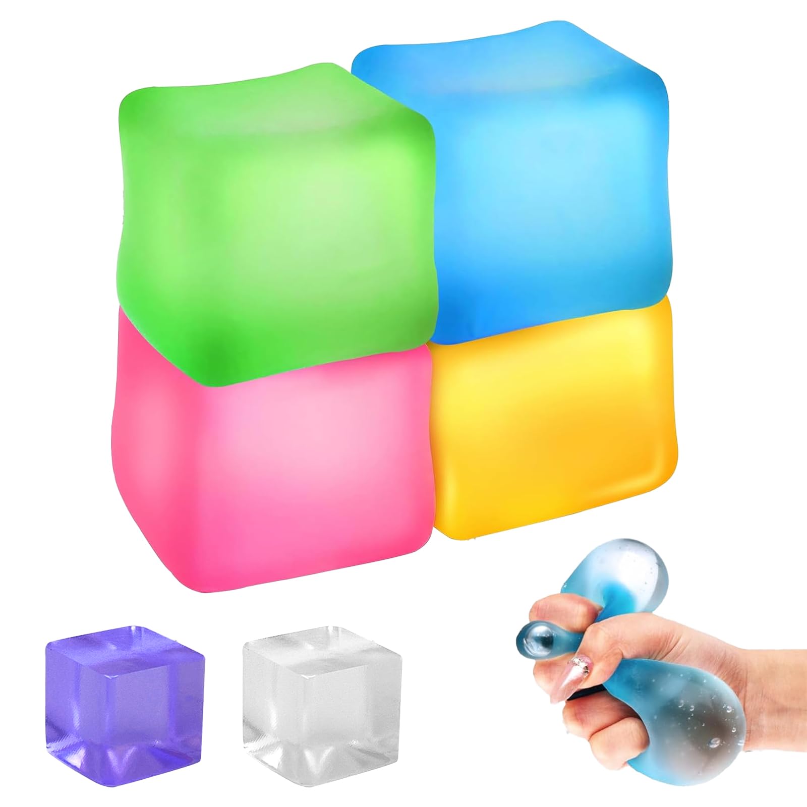 6Pcs Stress Balls Fidget Toys - Cube Squishy Squeeze Toys for Adults & Kids, Stress & Anxiety Relief (4 Large + 2 Small)