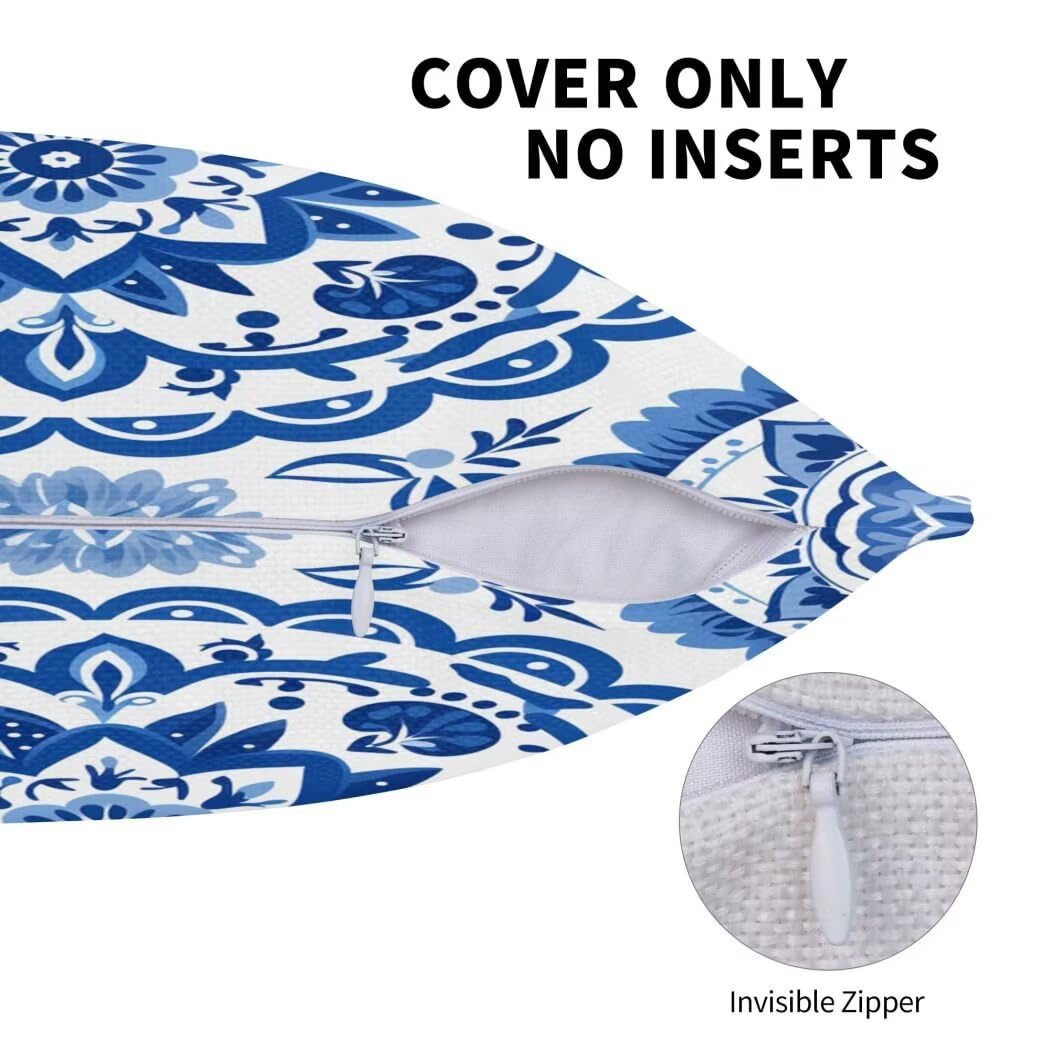 Kissenbezug 50x50 4er Set Leinen Kissenbezüge Boho Dekorative Sofakissen Zierkissen Blau Couchkissen Outdoor Kissen Zierkissenbezüge Deko Kissen für Sofa Schlafzimmer Wohnzimmer Balkon -LI258