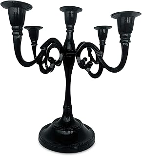 Rely+ 5 Arm Candelabra 11 inch Tall Glossy Black Taper Candle Holders, Candle Stands, Candlesticks for Home Decor, Weddin...