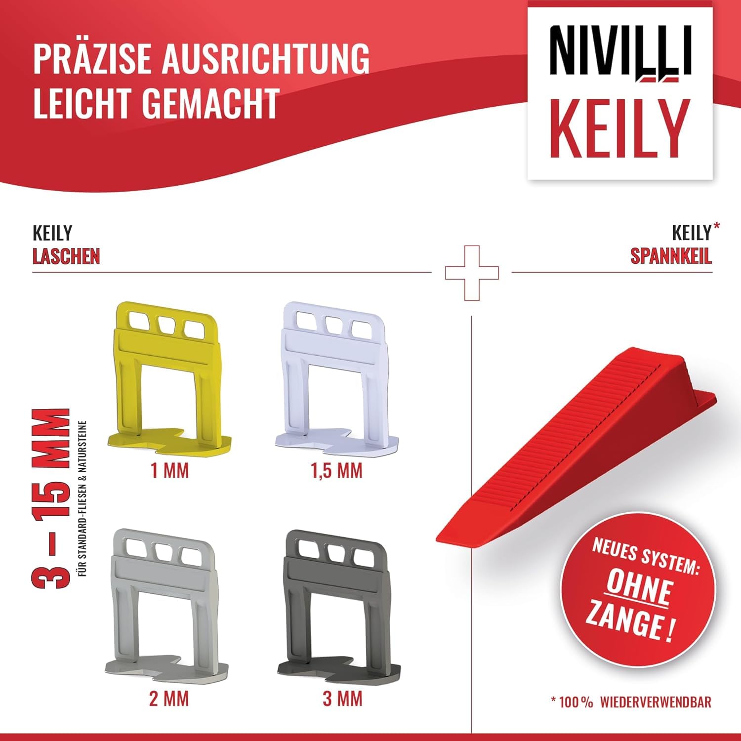 Keily Starter Set – 300 x linguette + 100 x cunei, sistema di livellamento professionale senza pinze, per piastrelle. Il migliore ad un prezzo conveniente! Larghezza giunti 2 mm, spessore