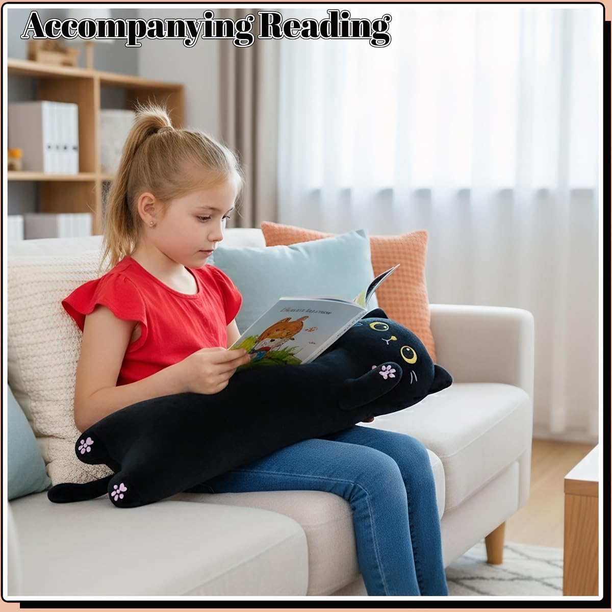 Long Black Cat Plush Pillow, Soft Stuffed Animal Body Pillow, Big Cat Plushie Birthday Gift for Boys Girls (60cm/23.62inch) - Image 7