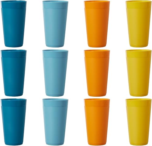 Miniatura 7 de US Acrylic Newport - Vasos de agua apilables de plástico irrompibles de 20 onzas en 4 colores Sunrise juego de 12 vasos para beber reutilizables sin