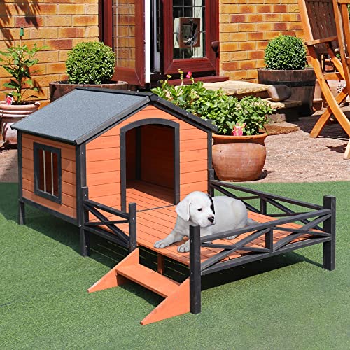 Pawhut Large Dog House With Porch For Expansive Size, Xl Wooden Elevated Dog Shelter, 67", Natural #TOP1