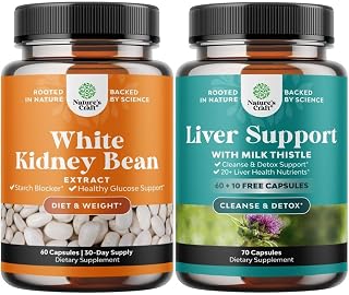 Bundle of Natural White Kidney Bean Extract - Digestive Health Dietary Fiber and Workout Supplement and Liver Cleanse and Detox & Repair Formula - Herbal Liver Support Supplement with Milk Thistle
