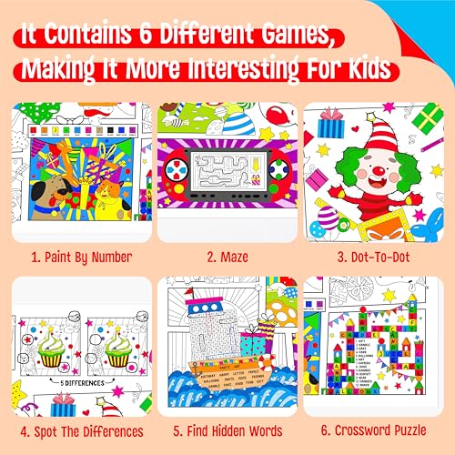 Image of Birthday Coloring Poster, Large Coloring Activity Paper 75 inch x 31 inch Jumbo Size Paper DIY Painting Drawing Banner /Tablecloth for School, Birthday Parties, Versatile Wall Decor