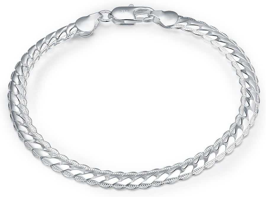 Cutesmile Fashion Jewelry 925 Sterling Silver 5mm Sideways Snake Bracelet for Women
