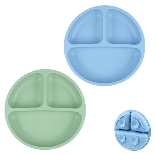 Vicloon Platos de succión, 2 platos para bebés pequeños, 100% silicona de grado alimenticio sin BPA, diseño de placa dividida, agarre de silicona,